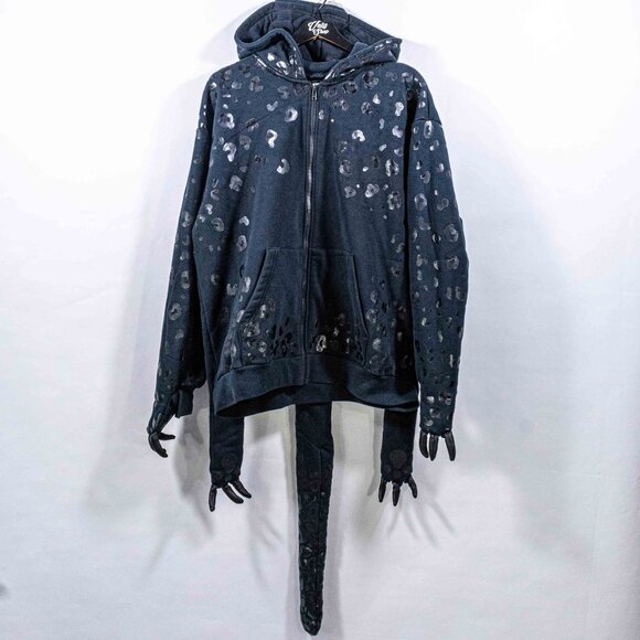 Jeremy Scott Adidas Leopard Full Zip Hoodie Sweatshirt Paws Tail Medium Designer - Picture 2 of 16